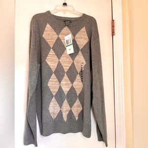 NWT Spring + Mercer sweater 100% cotton. Gray tan Diamond pattern Men Size Large